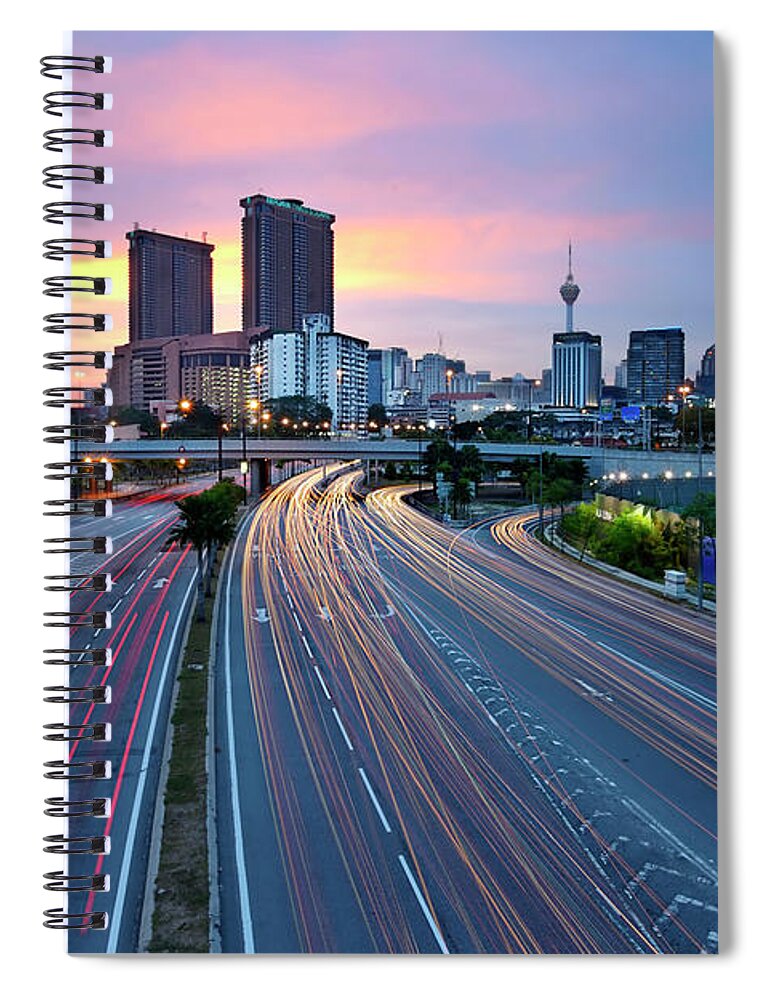 Built Structure Spiral Notebook featuring the photograph Kuala Lumpur City At Sunset With Light by Tuah Roslan