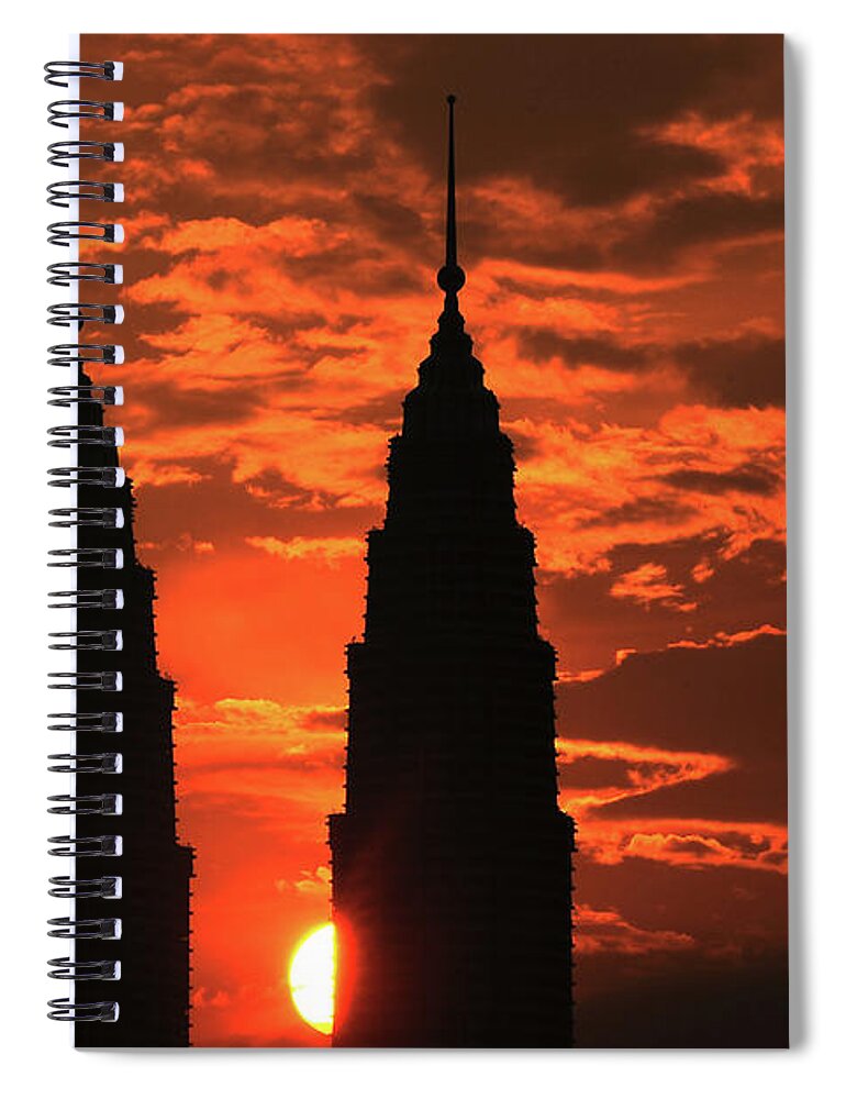 Scenics Spiral Notebook featuring the photograph Kuala Lumpur Twin Tower At Sunset by Ahmad Junaidi Kuala Lumpur Malaysia