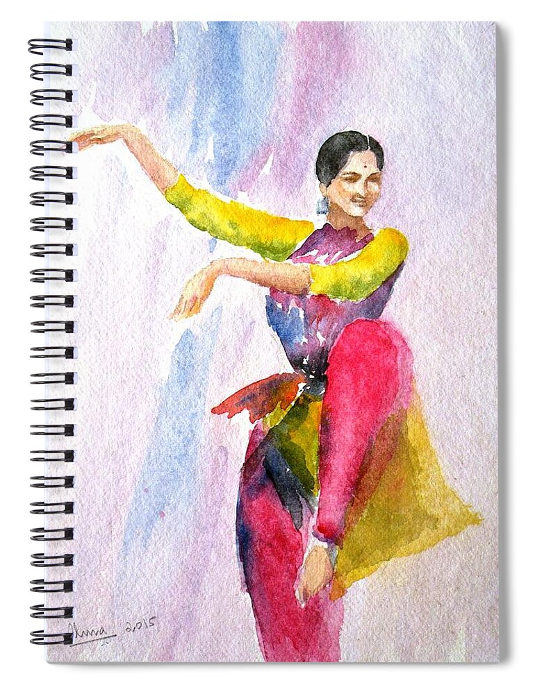 Kuchipudi Dancer Spiral Notebook featuring the painting Kuchipudi dancer by Uma Krishnamoorthy