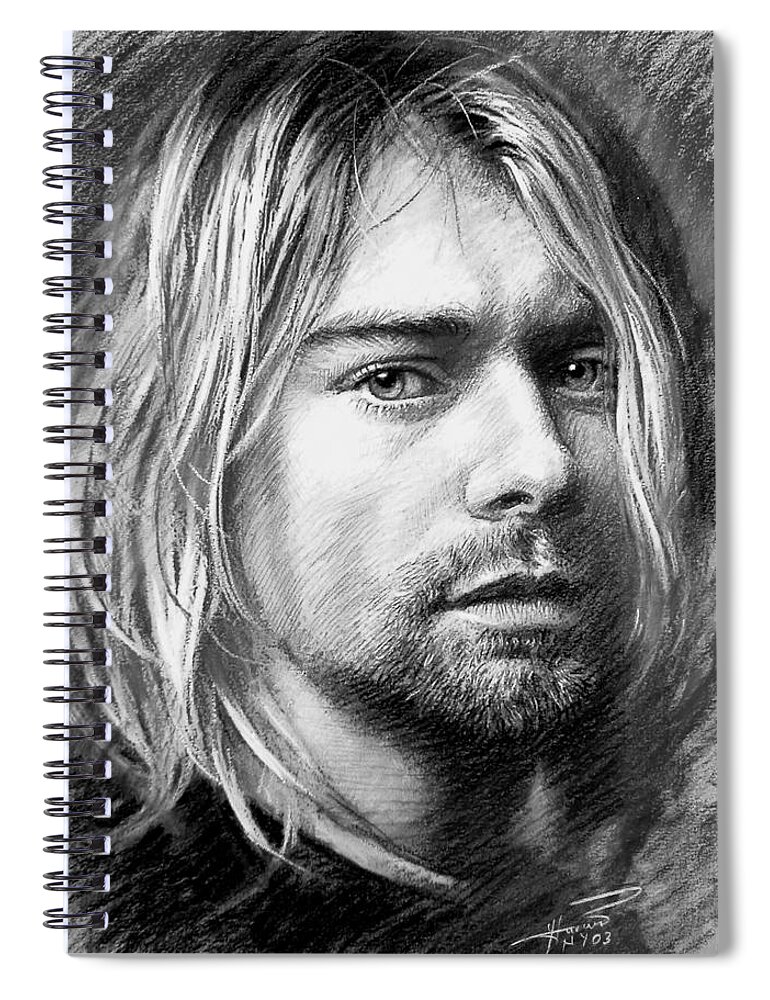Kurt Cobain Spiral Notebook featuring the drawing Kurt Cobain by Viola El