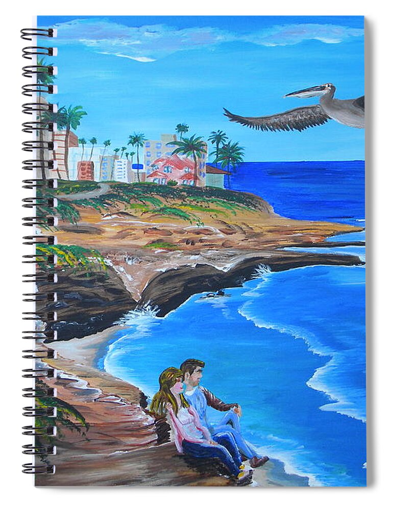 La Jolla Spiral Notebook featuring the painting La Jolla Coast with Pelicans by Eric Johansen