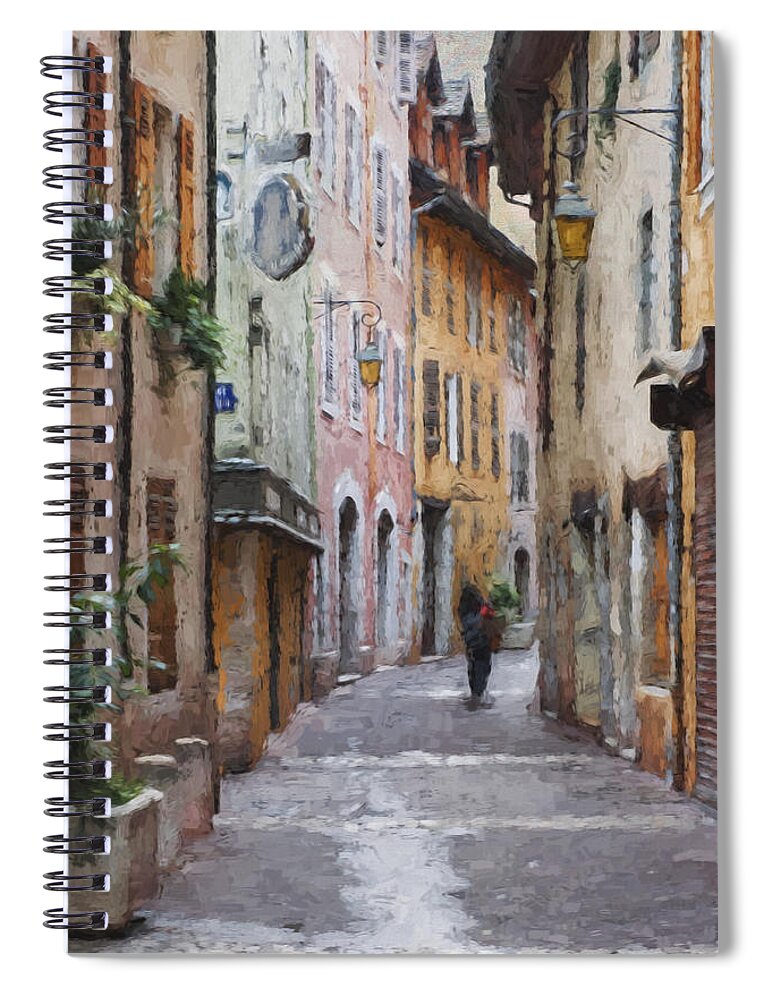 Annecy Spiral Notebook featuring the photograph La Pietonne a Annecy - France by Jean-Pierre Ducondi