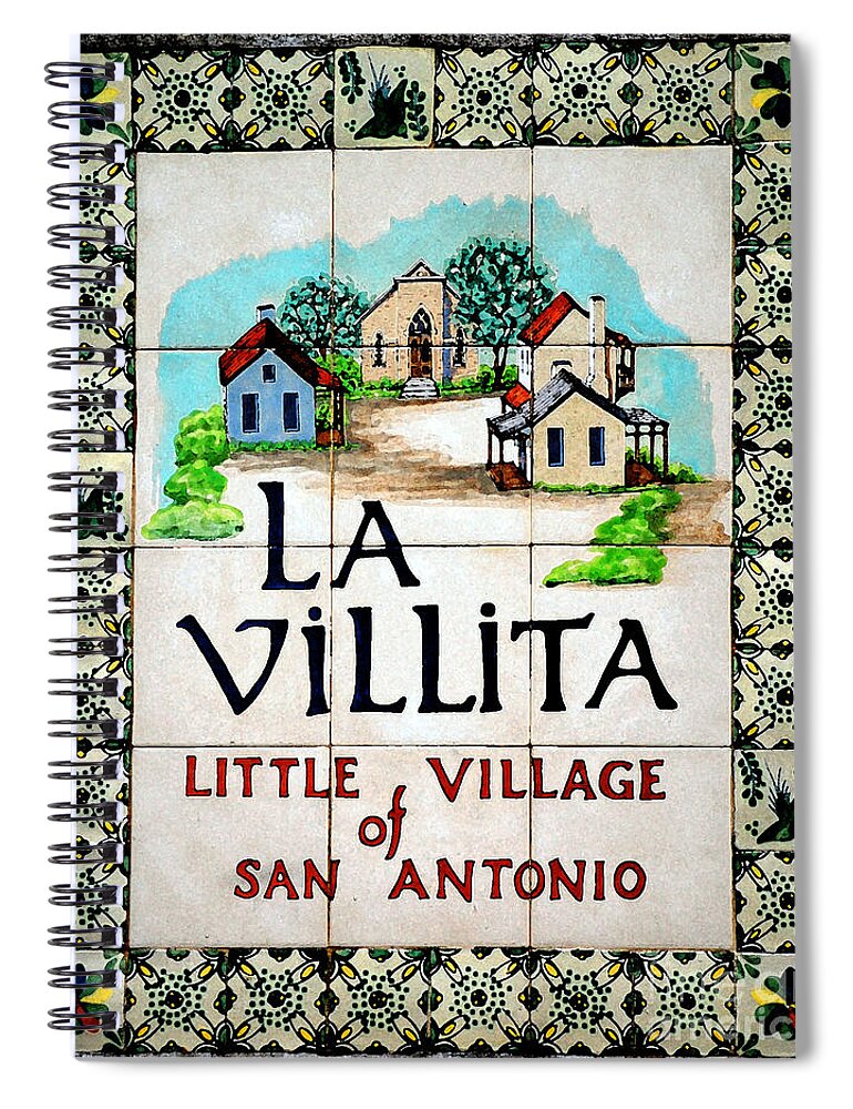 San Antonio Spiral Notebook featuring the digital art La Villita Tile Sign on the Riverwalk San Antonio Texas Watercolor Digital Art by Shawn O'Brien