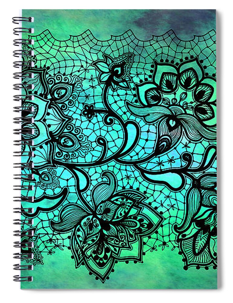 Lace Spiral Notebook featuring the digital art Lace - Malachite by Lilia S