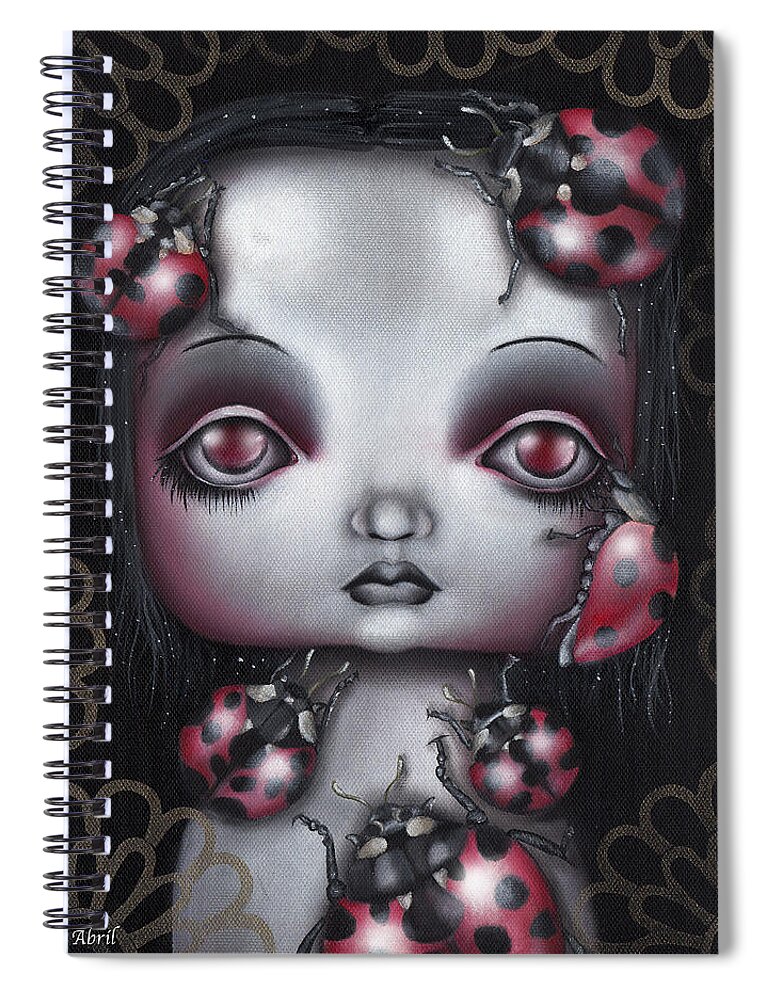 Lady Bug Spiral Notebook featuring the painting Lady Bug Girl by Abril Andrade