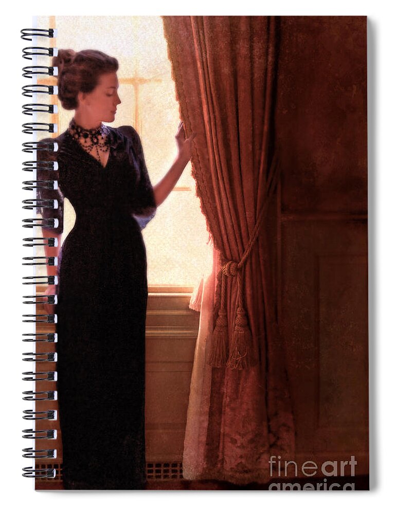Woman Spiral Notebook featuring the photograph Lady in Black by Window by Jill Battaglia