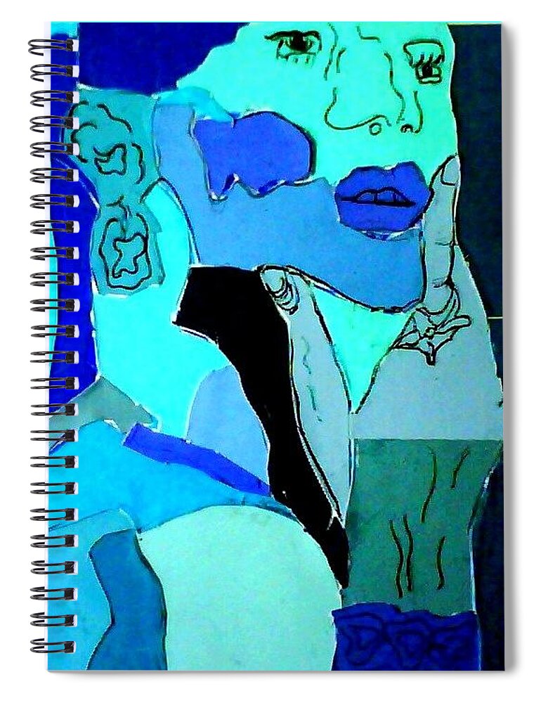 Lady Spiral Notebook featuring the mixed media Lady in Blue by Suzanne Berthier