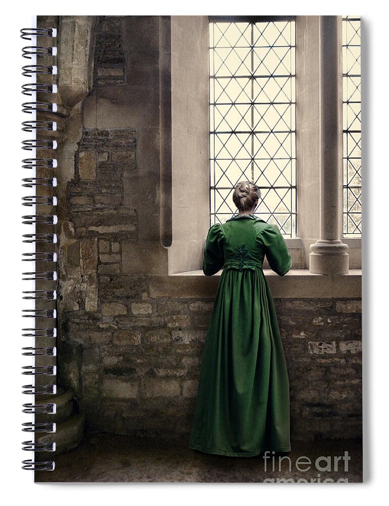 Window Spiral Notebook featuring the photograph Lady in Green by Window by Jill Battaglia