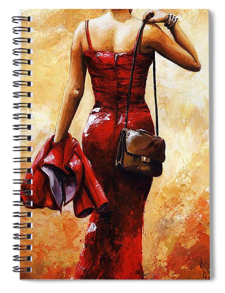 Lady Spiral Notebook featuring the painting Lady in Red #25 by Emerico Imre Toth
