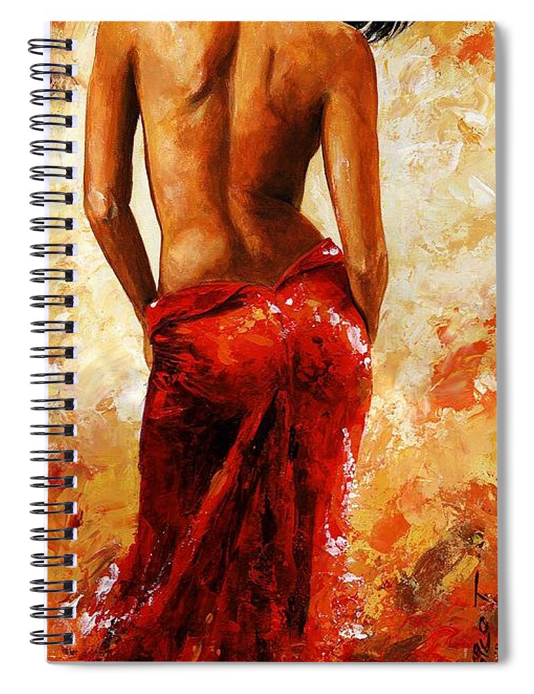 Nude Spiral Notebook featuring the painting Lady in red 27 by Emerico Imre Toth