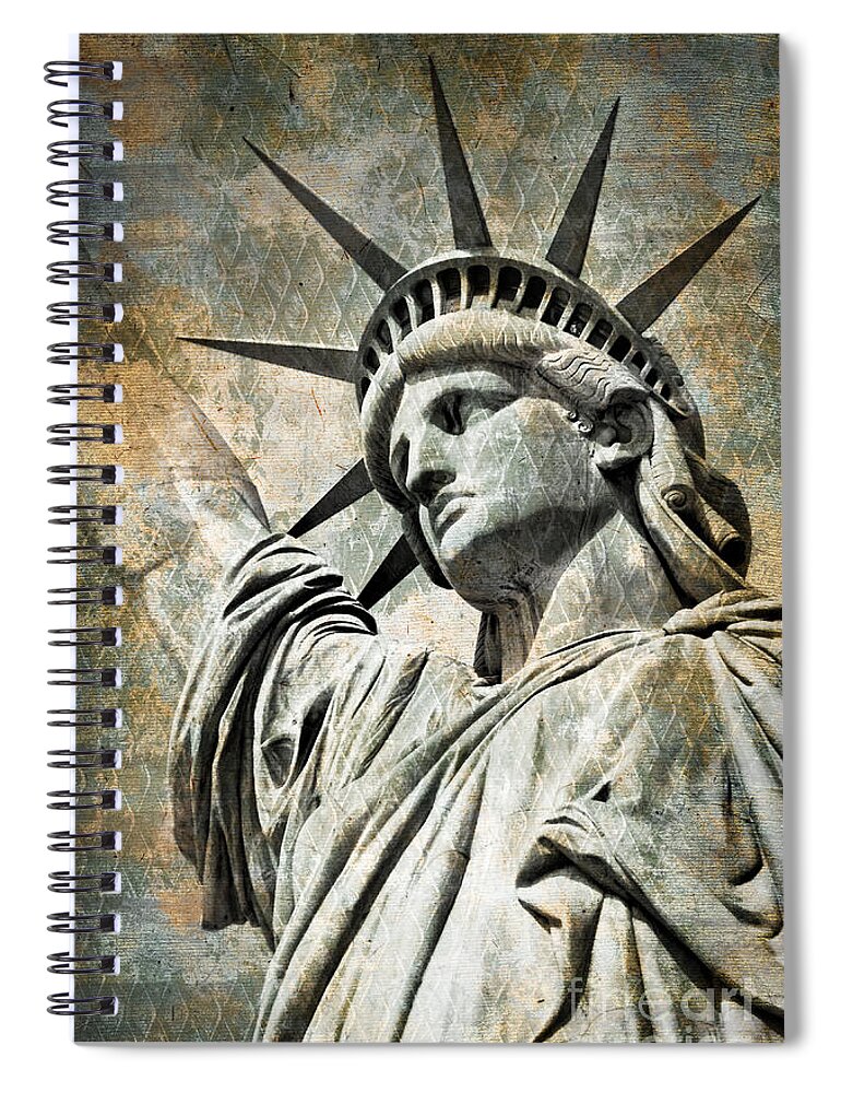 Statue Spiral Notebook featuring the photograph Lady Liberty vintage by Delphimages Photo Creations