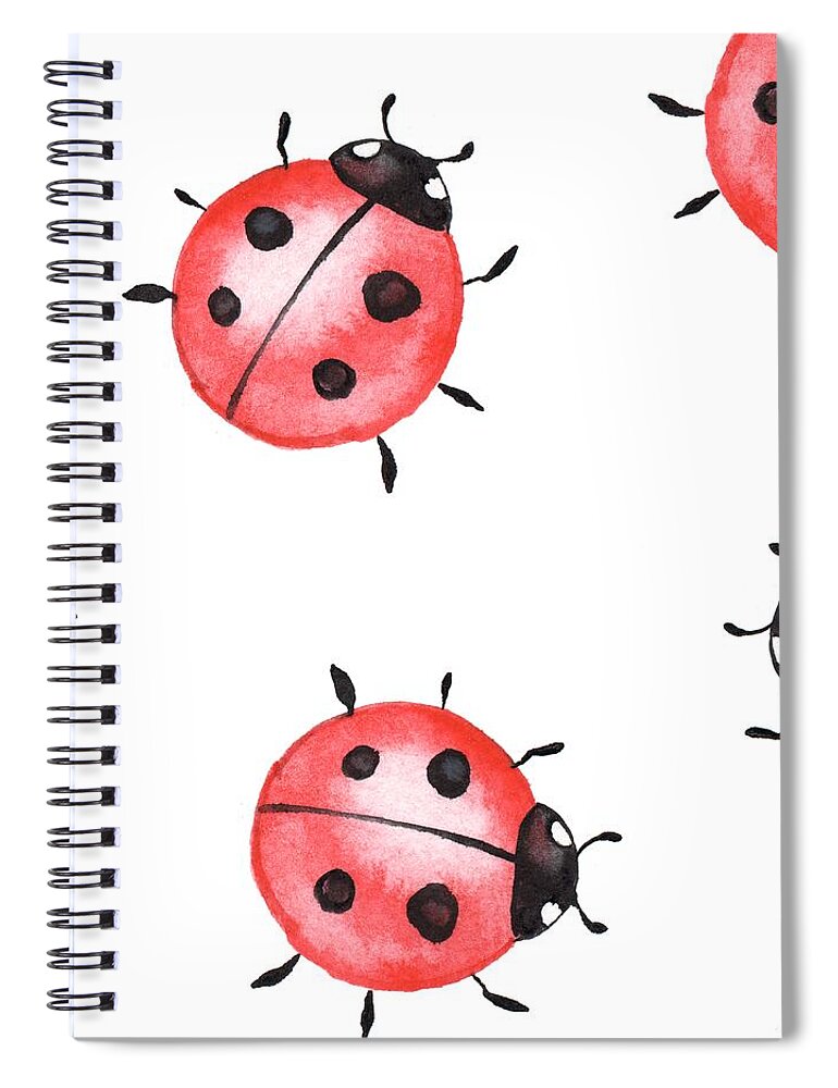 Watercolor Painting Spiral Notebook featuring the digital art Ladybugs. Seamless Pattern 1 by Ogri