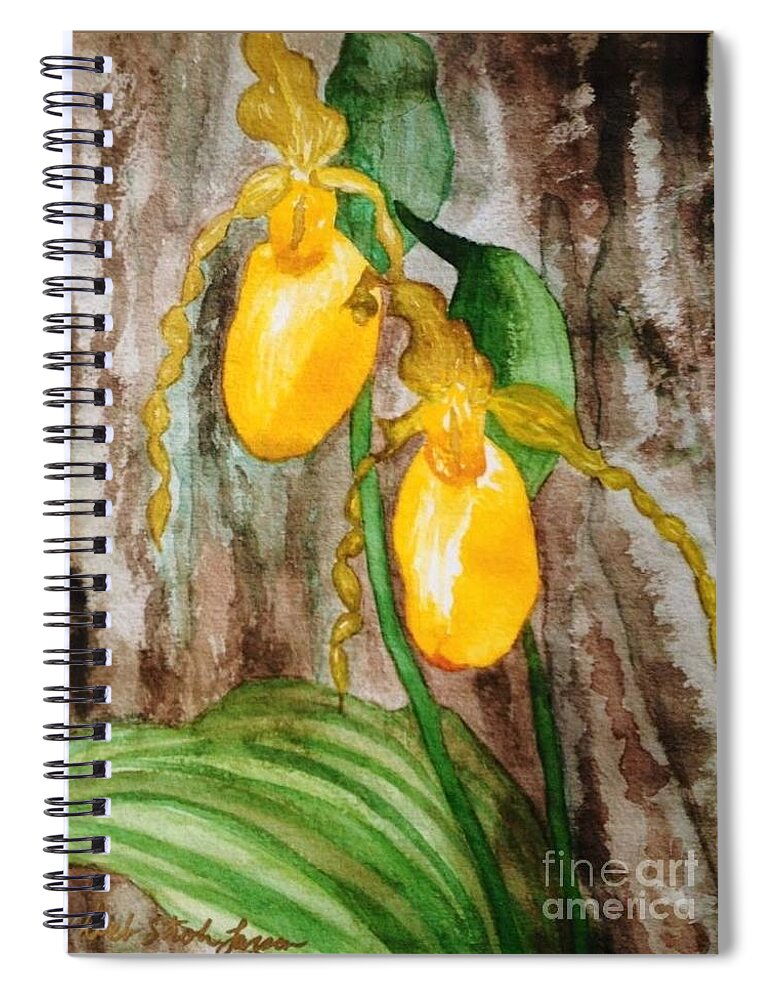 Lady Slippers Spiral Notebook featuring the painting Ladyslippers by Deb Stroh-Larson