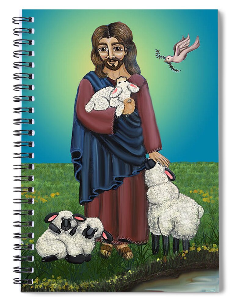 Folk Art Spiral Notebook featuring the painting Lamb of God by Victoria De Almeida