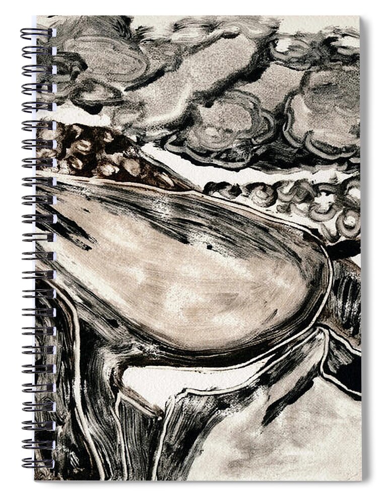 Oil Painting Spiral Notebook featuring the painting Landscape Monotype #2 by Lidija Ivanek - SiLa