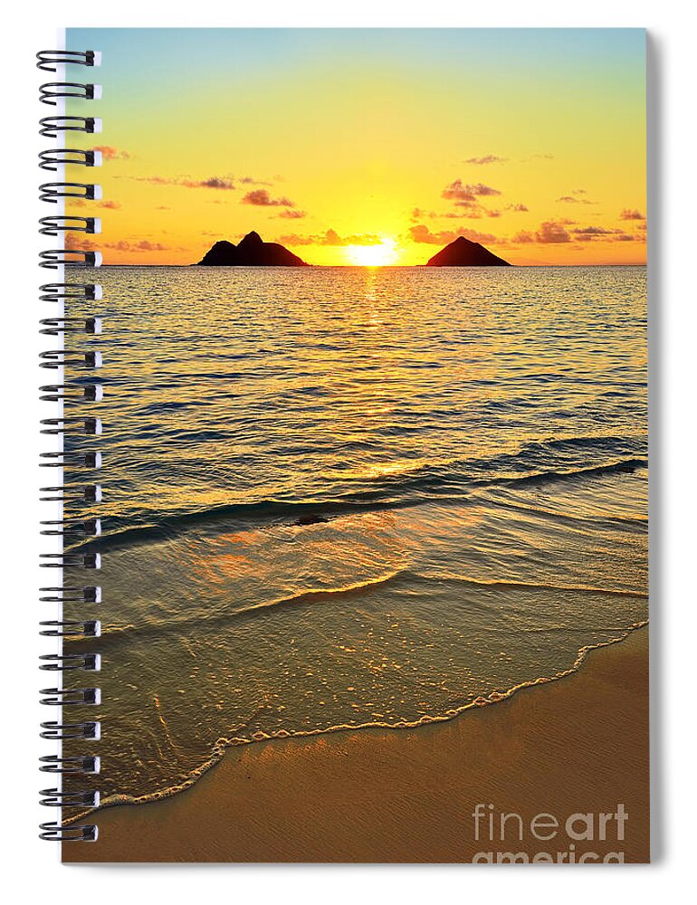 Lanikai Sunrise Green Flash Spiral Notebook featuring the photograph Lanikai Sunrise Blue Green Sky by Aloha Art