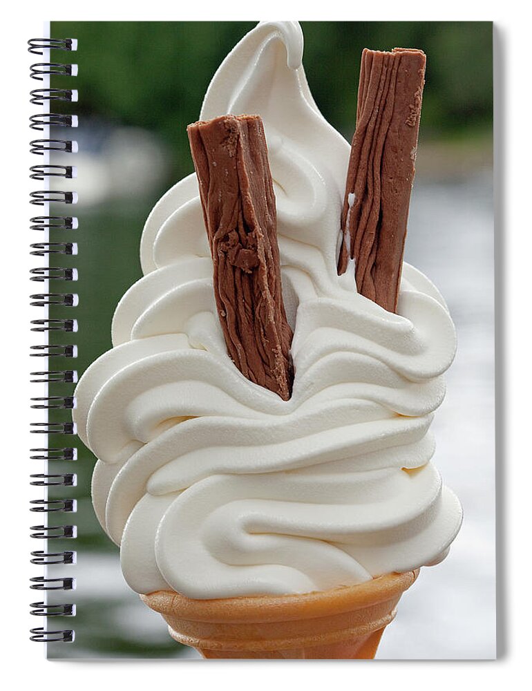 Temptation Spiral Notebook featuring the photograph Large Vanilla Ice Cream And Cone by Kim Haddon Photography