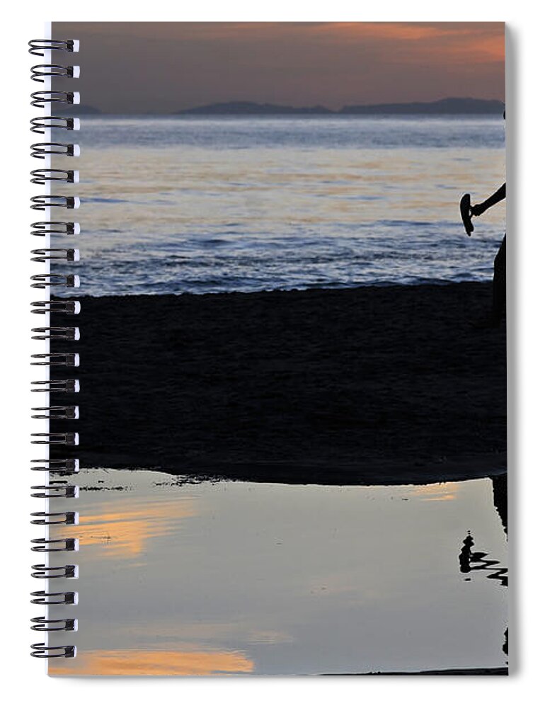 3d Spiral Notebook featuring the photograph Coast of Majorca viewed from Son Bou beach in Minorca and water reflexion - Last summer days 3 by Pedro Cardona Llambias