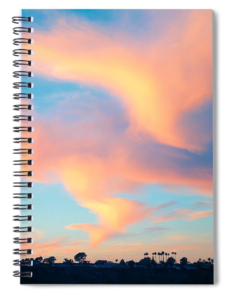 Back Bay Spiral Notebook featuring the photograph Fiery Sunset and Lenticular Cirrus Clouds - Newport Beach Backbay California by Ram Vasudev