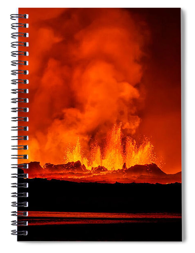 Photography Spiral Notebook featuring the photograph Lava Fountains At Night, Eruption by Panoramic Images