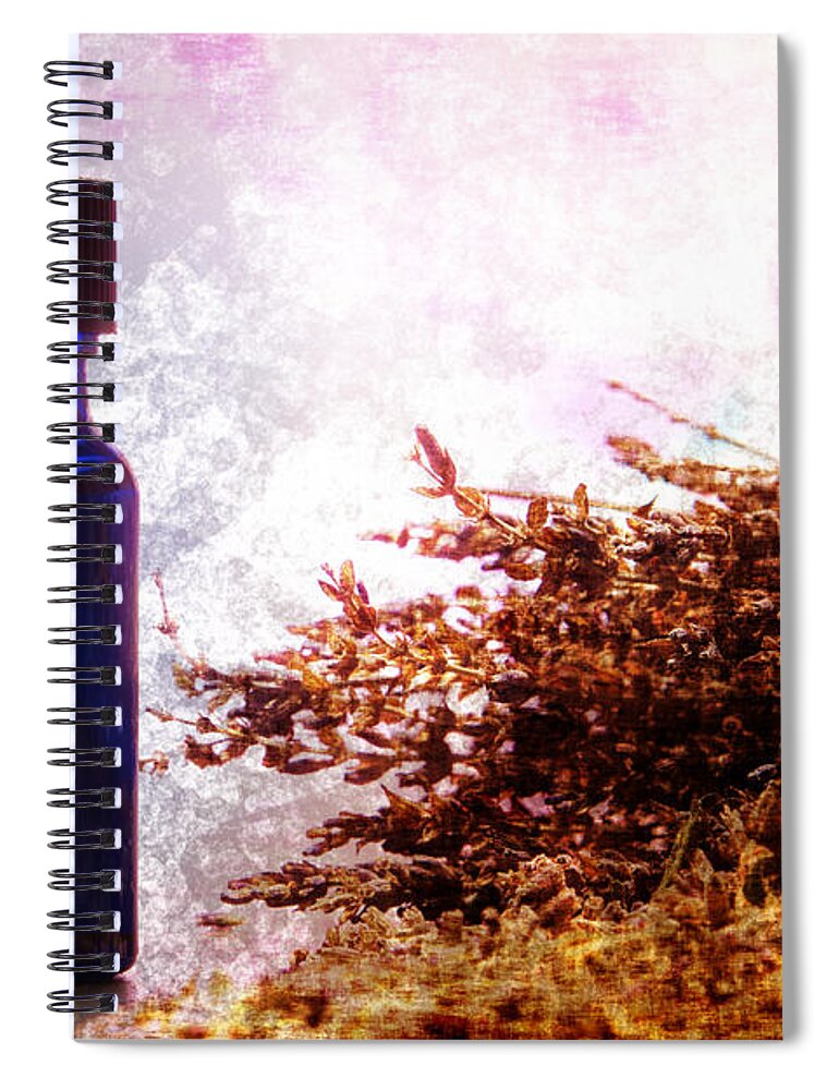 Aromatherapy Spiral Notebook featuring the photograph Lavender Essential Oil Bottle by Olivier Le Queinec