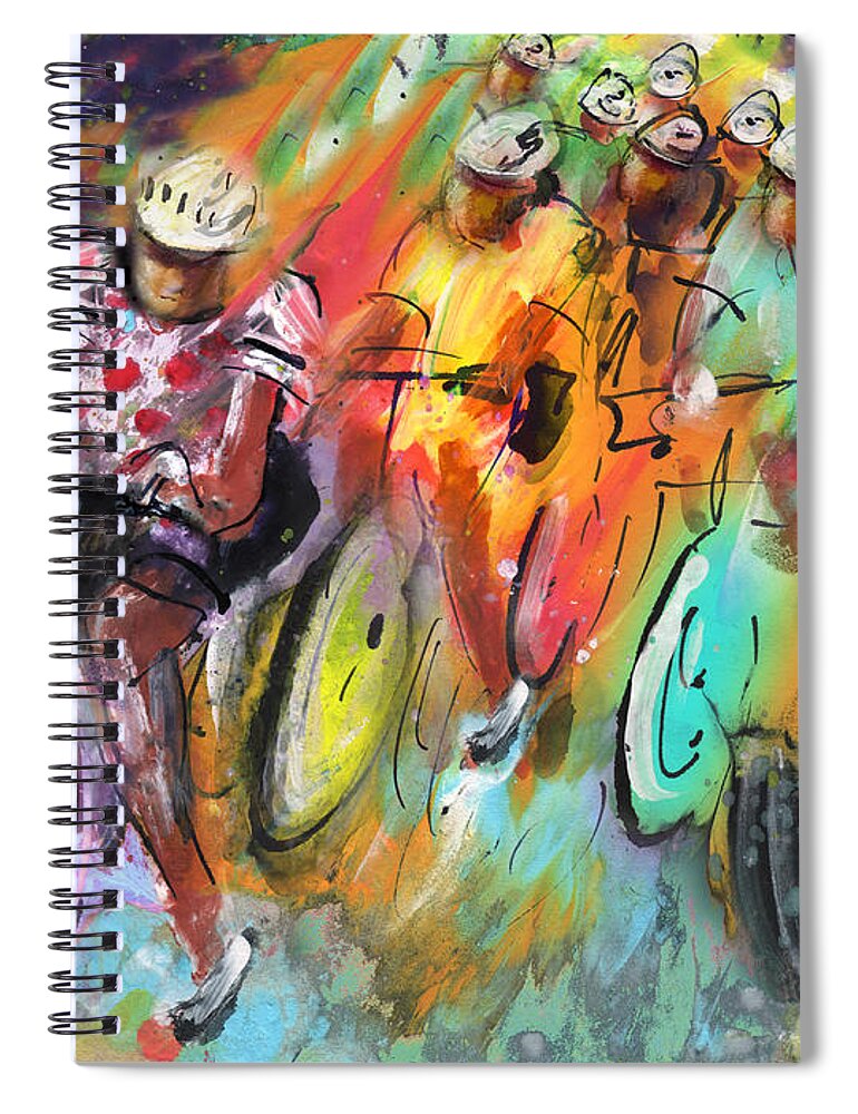 Sports Spiral Notebook featuring the painting Le Tour De France Madness by Miki De Goodaboom