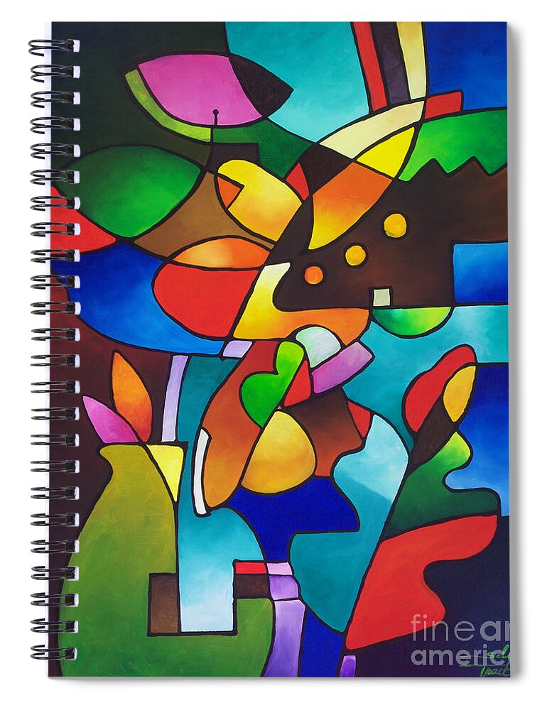 Cubist Spiral Notebook featuring the painting Leaf and Vase by Sally Trace