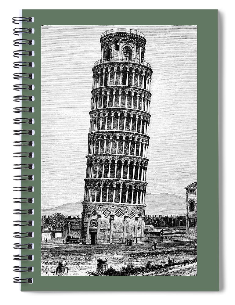 Pisa Spiral Notebook featuring the photograph Leaning Tower of Pisa 1870 Drawing by Phil Cardamone