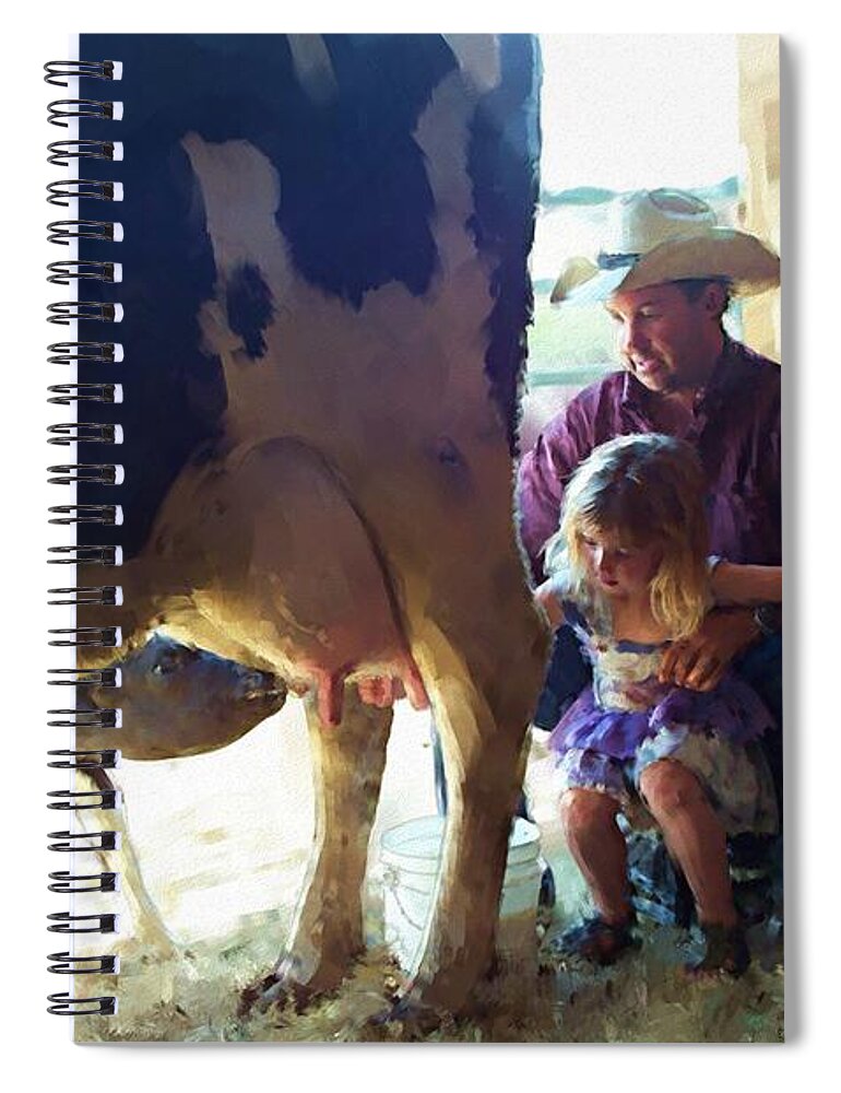 Animal Spiral Notebook featuring the digital art Learning how to get milk by Debra Baldwin