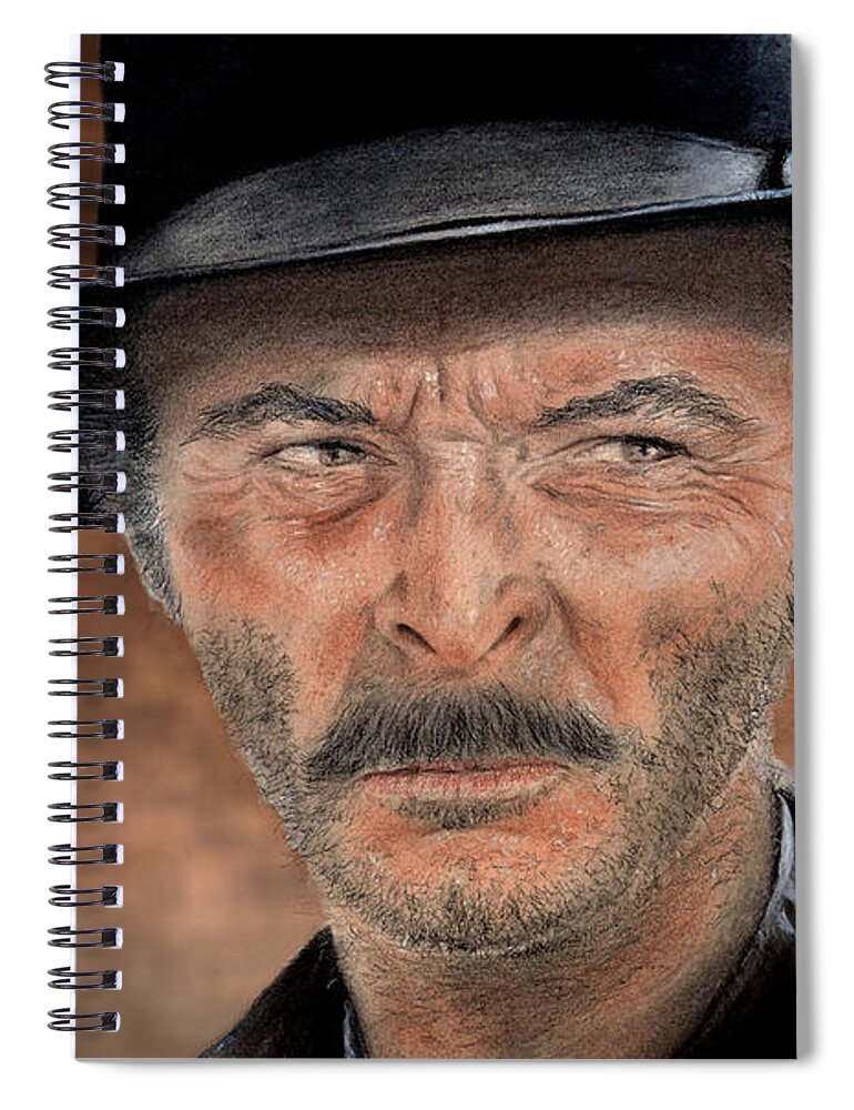 Lee Van Cleef Spiral Notebook featuring the drawing Lee Van Cleef as Angel Eyes in The Good the Bad and the Ugly Version II by Jim Fitzpatrick