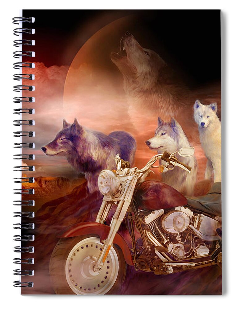 Wolf Spiral Notebook featuring the mixed media Legend Of Wolf Mountain by Carol Cavalaris
