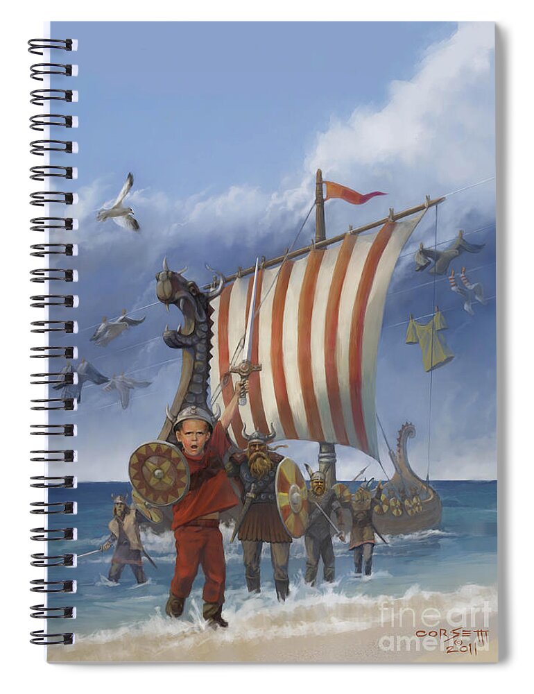 Viking Spiral Notebook featuring the painting Legendary Viking by Robert Corsetti