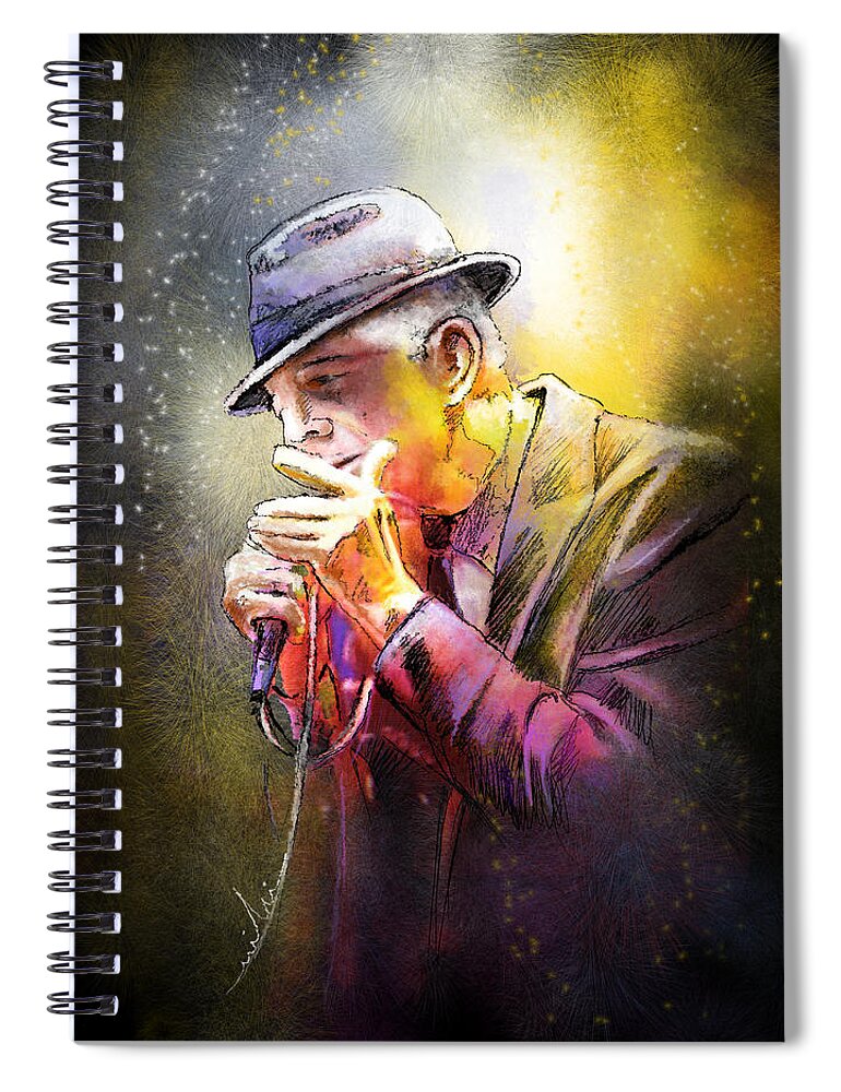 Leonard Cohen Spiral Notebook featuring the painting Leonard Cohen 02 by Miki De Goodaboom