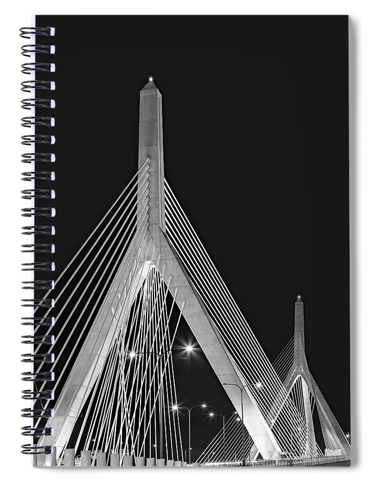 Zakim Spiral Notebook featuring the photograph Leonard P. Zakim Bunker Hill Memorial Bridge BW II by Susan Candelario