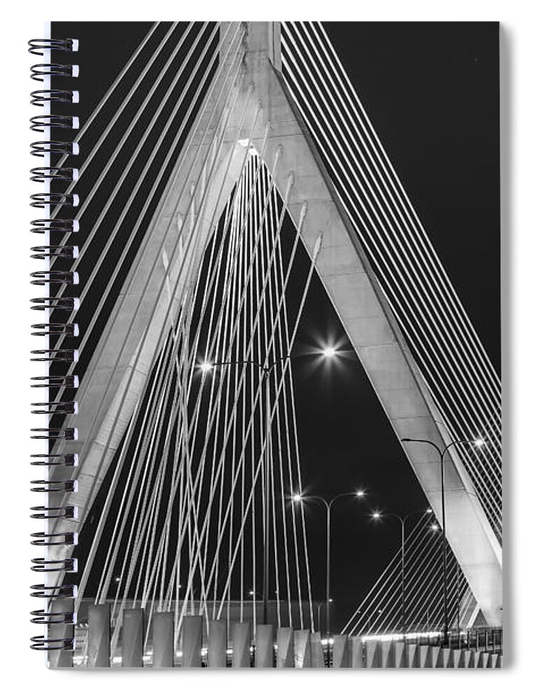 Zakim Spiral Notebook featuring the photograph Leonard P. Zakim Bunker Hill Memorial Bridge BW by Susan Candelario
