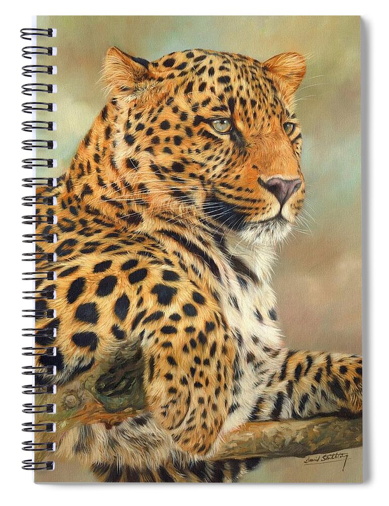 Leopard Spiral Notebook featuring the painting Leopard by David Stribbling