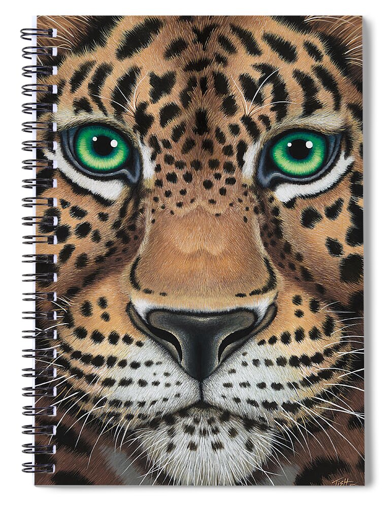 Leopard Spiral Notebook featuring the painting Wild Eyes Leopard face by Tish Wynne