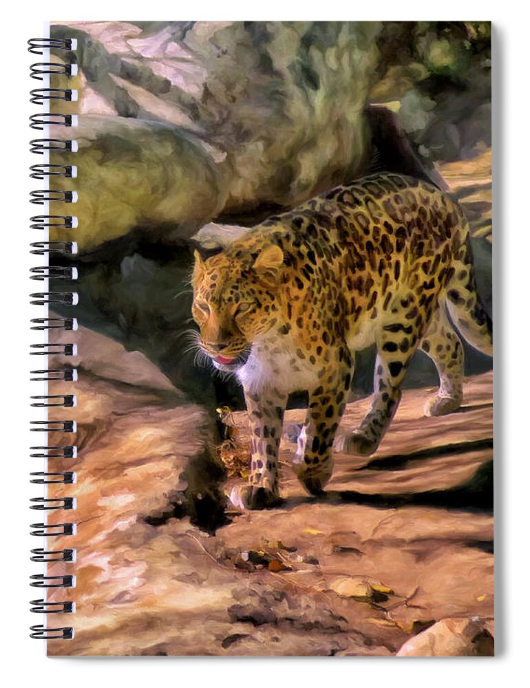 Amur Leopard Spiral Notebook featuring the painting Leopard by Michael Pickett