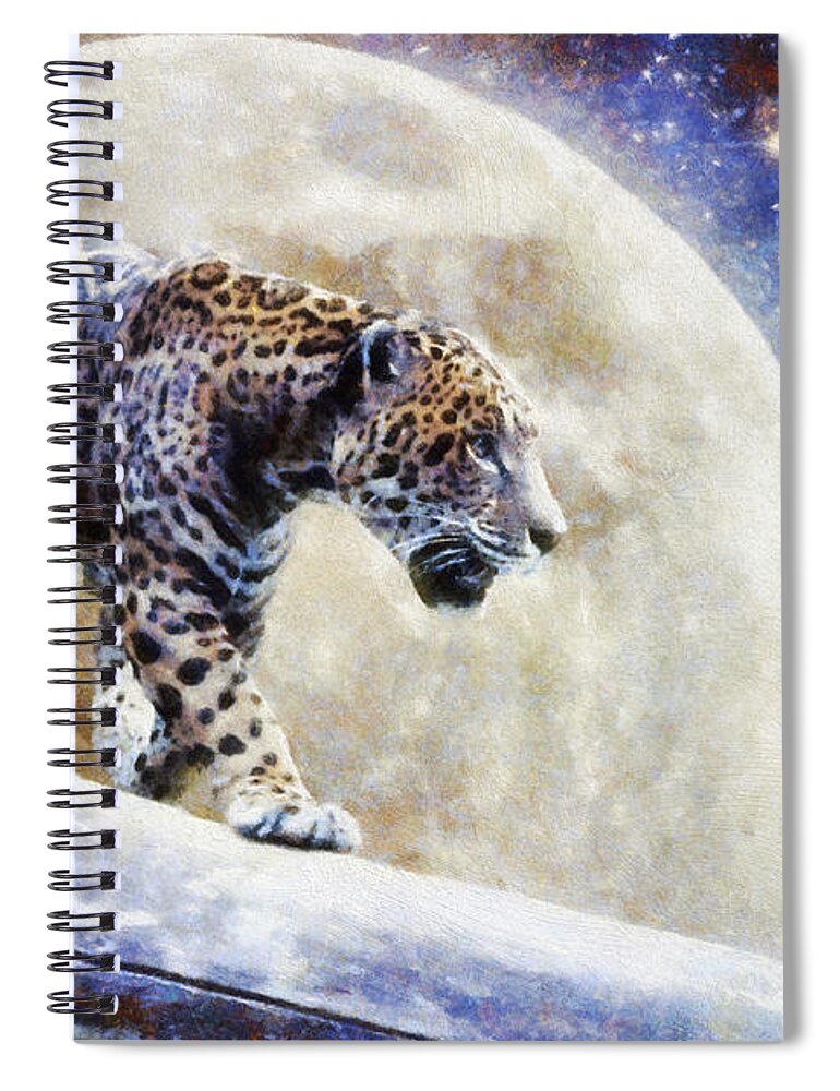 Leopard Spiral Notebook featuring the painting Leopard Moon by Greg Collins
