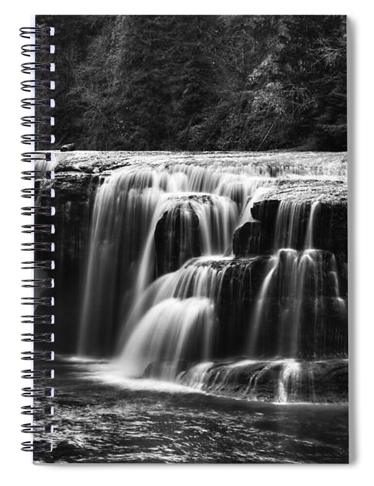 Autumn Spiral Notebook featuring the photograph Lewis River Lower Falls black and White by Mark Kiver