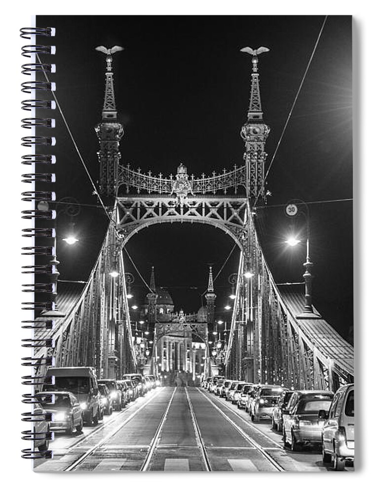 Liberty Bridge Spiral Notebook featuring the photograph Liberty Bridge at Night by Judith Barath