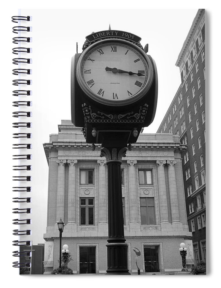 Kelly Hazel Spiral Notebook featuring the photograph Liberty Mutual Clock by Kelly Hazel