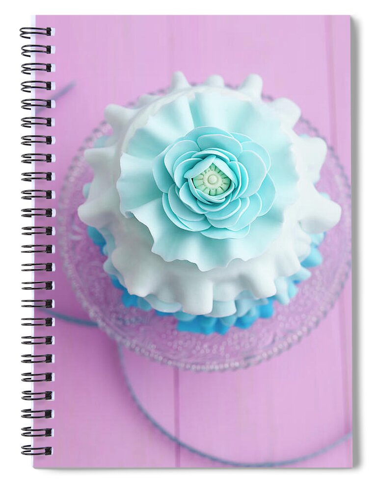 Temptation Spiral Notebook featuring the photograph Light Blue Mini Cake On Cakestand by Westend61