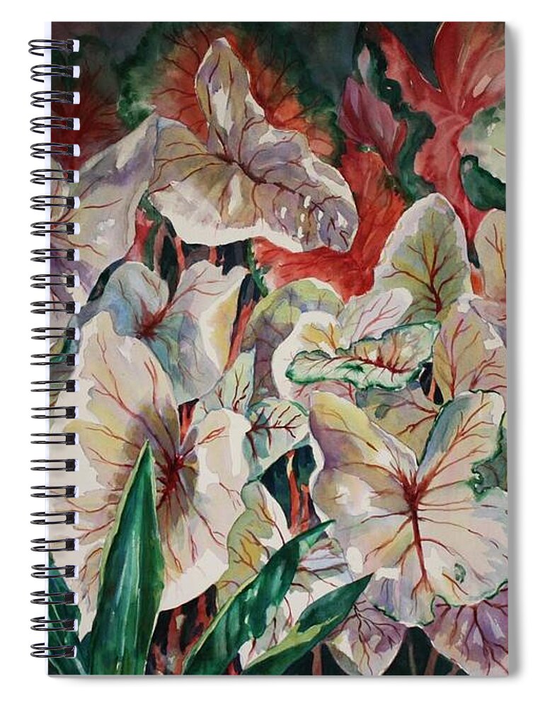 Caladium Spiral Notebook featuring the painting Light Play Caladiums by Roxanne Tobaison