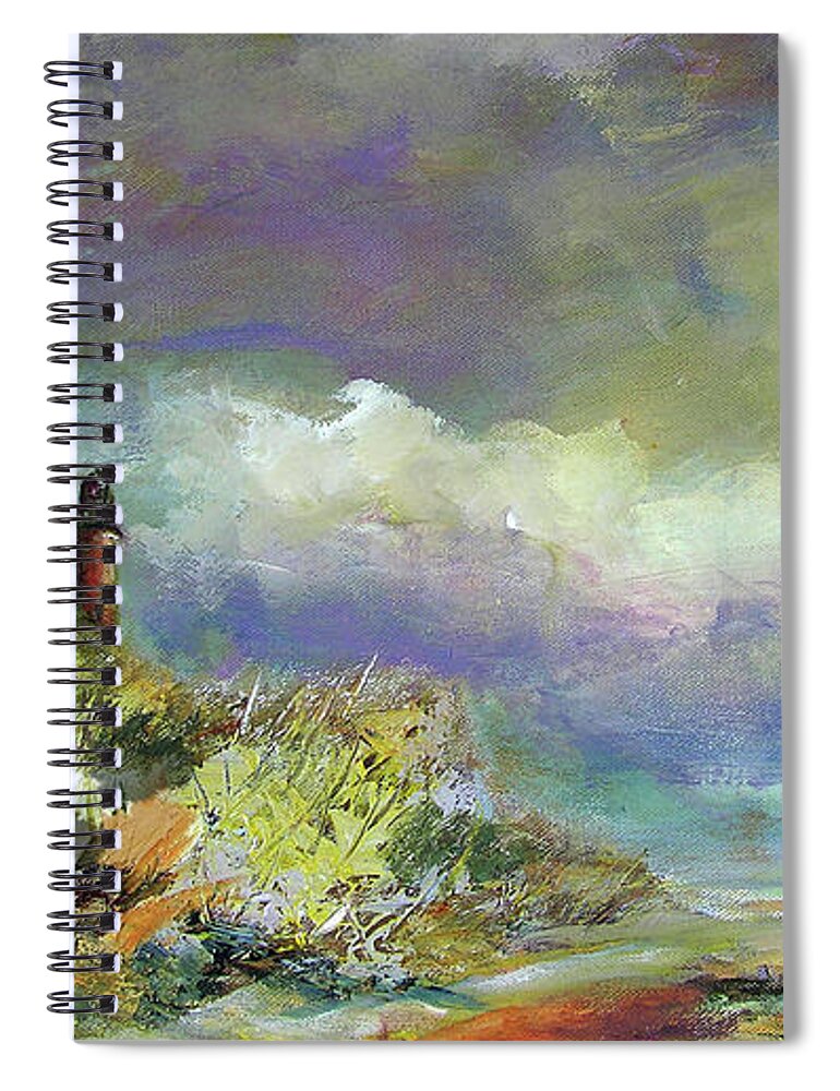 Art Spiral Notebook featuring the painting Lighthouse and fisherman by Julianne Felton