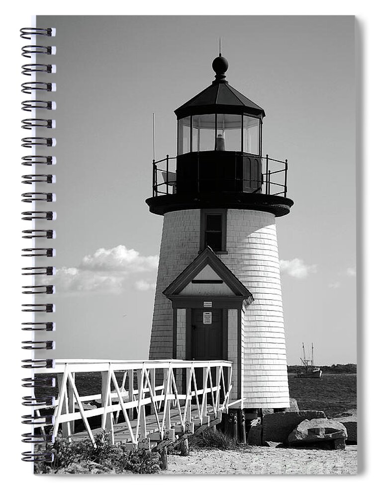 Lighthouse Spiral Notebook featuring the photograph Lighthouse on Nantucket BW by Lori Tambakis