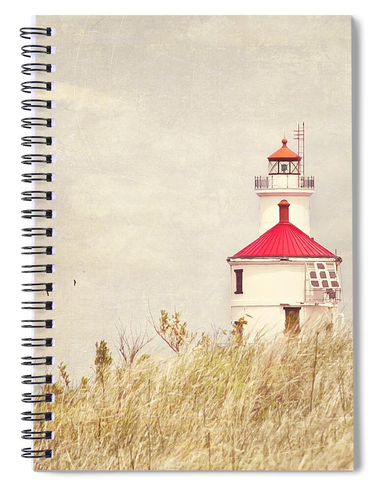 Lighthouse Spiral Notebook featuring the photograph Lighthouse With Red Roof by Pam Holdsworth