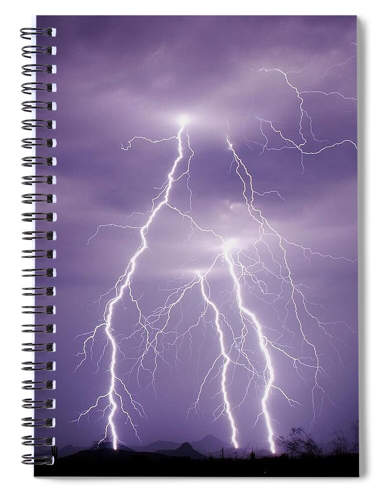 Thunderstorm Spiral Notebook featuring the photograph Lightning Strikes In The Sonoran Desert by Nic Leister