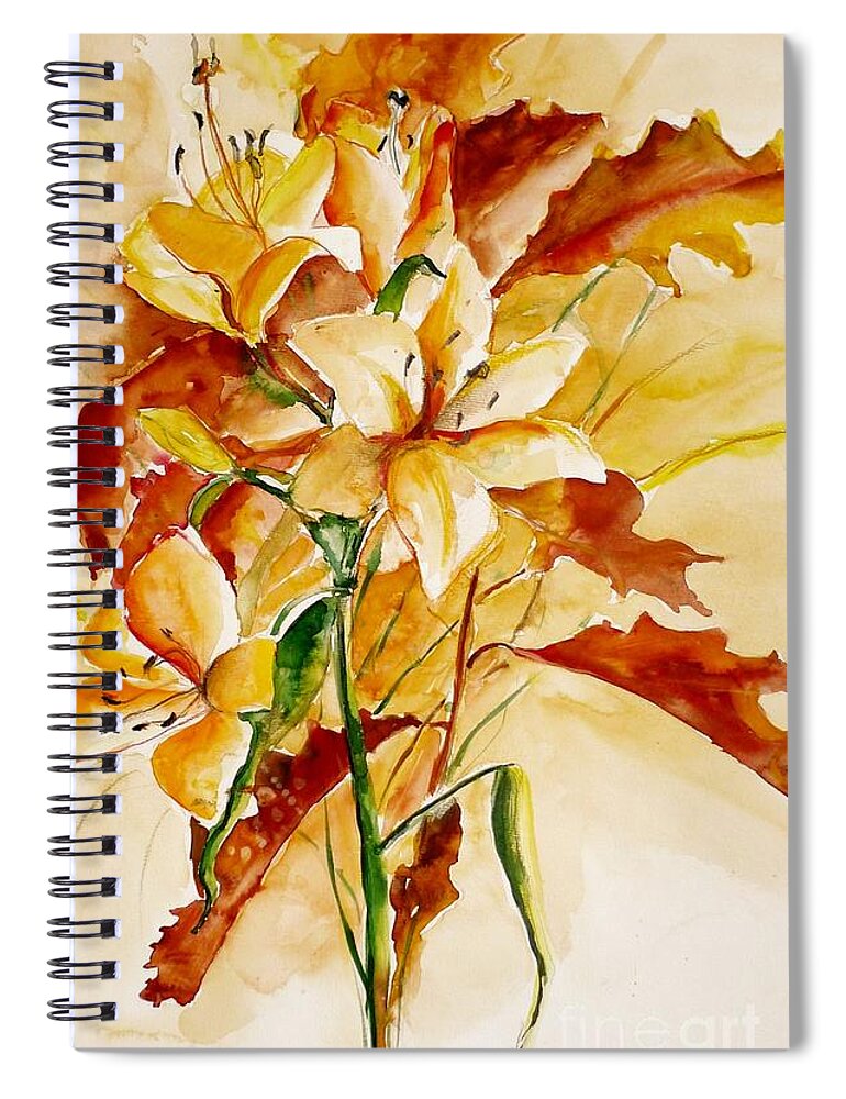 Watercolor Spiral Notebook featuring the painting Lilies by Karina Plachetka