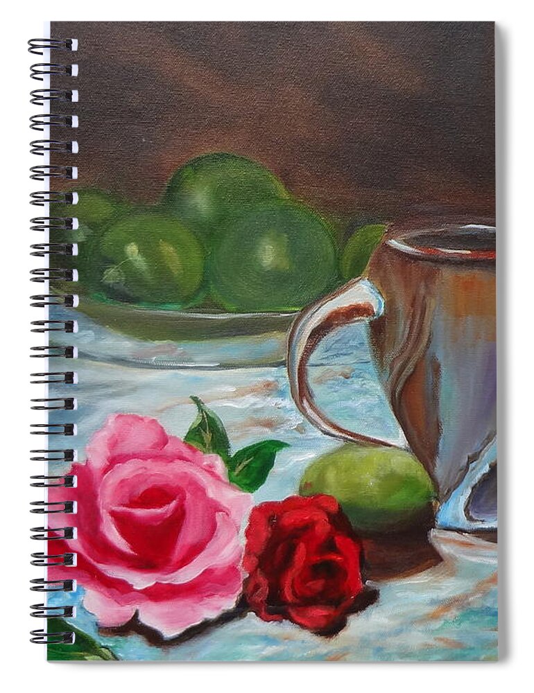 Pink Roses Spiral Notebook featuring the painting Limes and Roses by Jenny Lee
